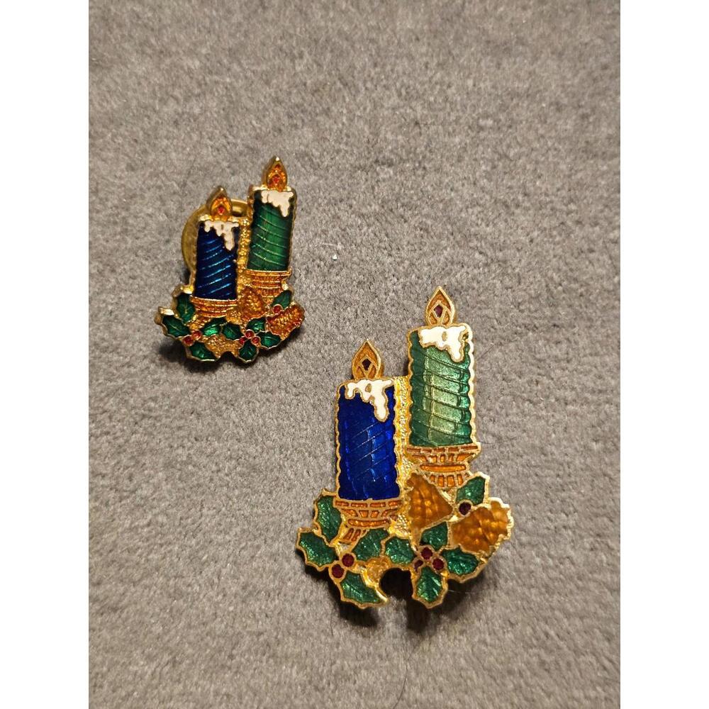 Vintage Enamal Christmas Candles Pins